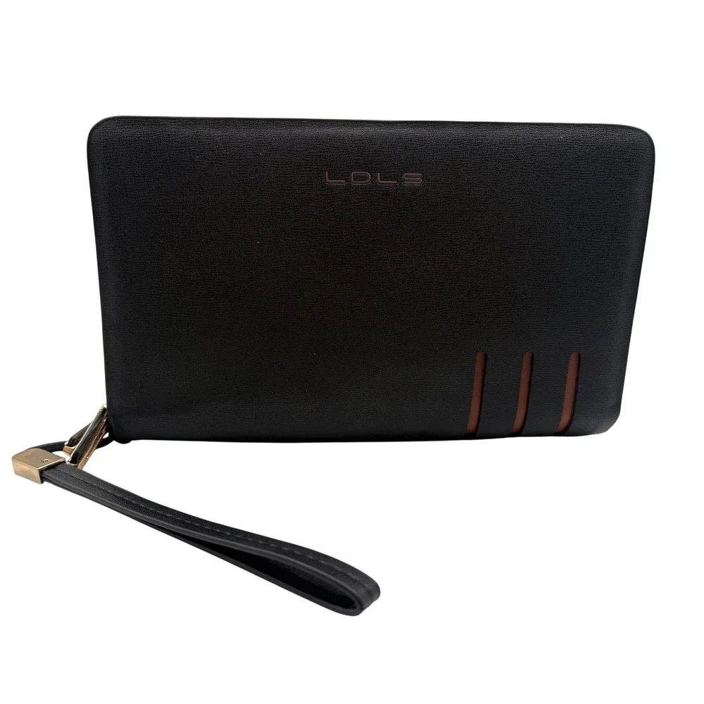 LDLS Double Zip Travel Wallet Mens OS Black Excellent Wristlet Clutch‎ Organizer